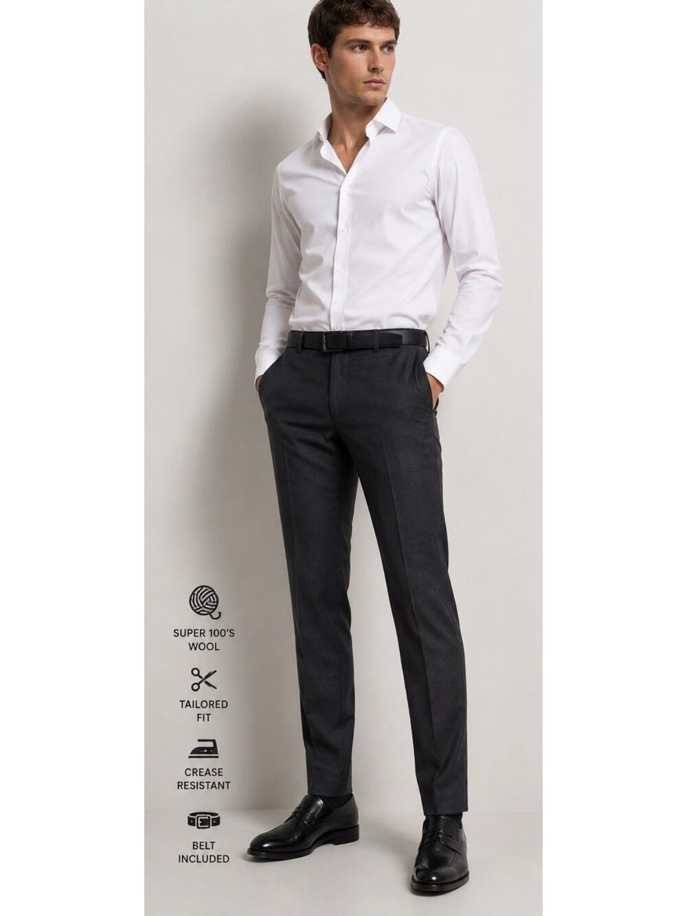 The Kooples Dress Pants Mens 46 Gray Wool 32X32 Super 100s Belted Trousers $275